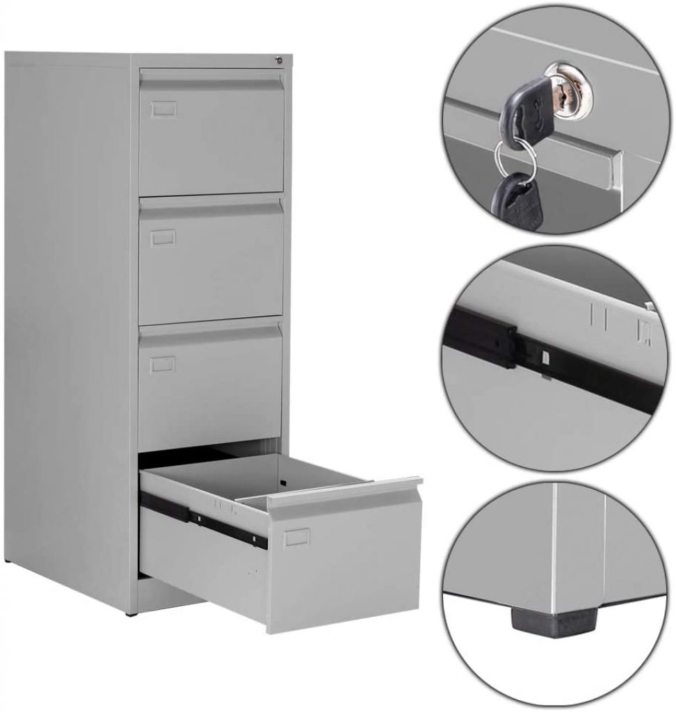 Archivador metálico de 4 cajones color Gris Ral 7035